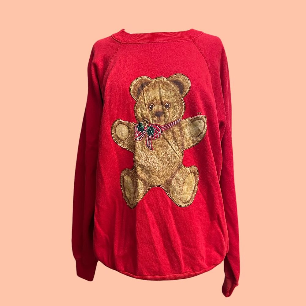 Vintage 80's holiday red teddy bear‎ sweatshirt size womens XL
